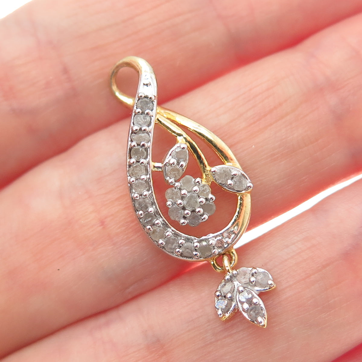Gold Plated Real Round-Cut Diamond Infinity Floral Charm Pendant