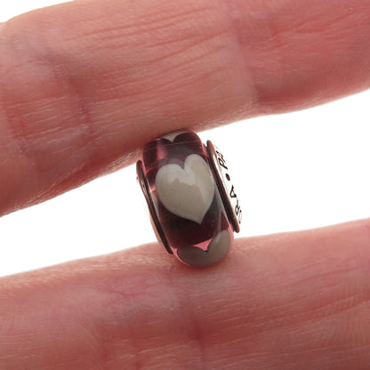 Pandora 925 Sterling Silver Murano Glass Heart Slide Bead Charm