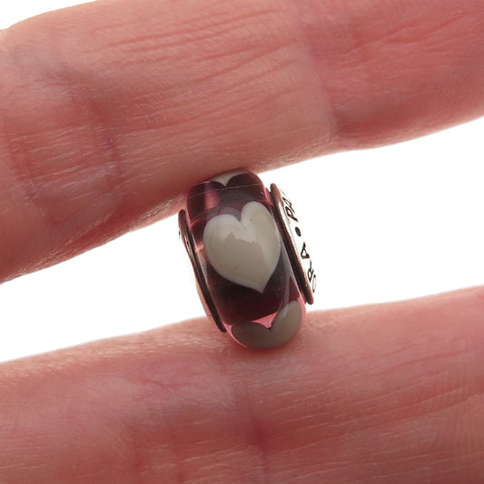 Pandora 925 Sterling Silver Murano Glass Heart Slide Bead Charm