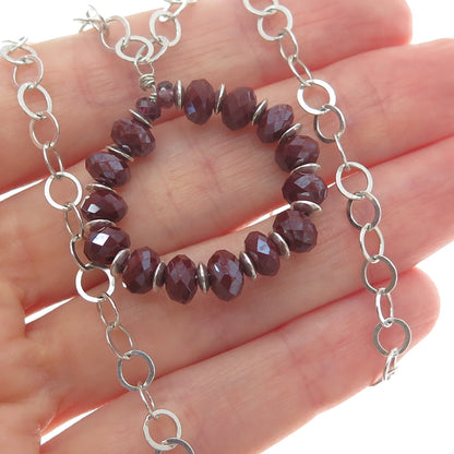 925 Sterling Silver Vintage Real Carnelian & Tourmaline Rolo Chain Necklace 20"