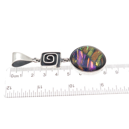 925 Sterling Silver Vintage Dichroic Glass Modernist Spiral Large Pendant