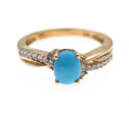Chuck Clemency 925 Sterling Silver Gold Plated Real Turquoise Topaz Ring Size 8