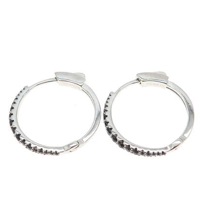 925 Sterling Silver Black C Z Huggie Earrings