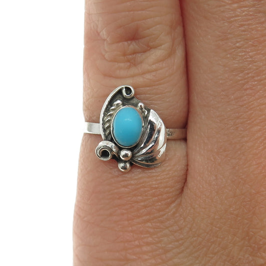 Old Pawn 925 Sterling Silver Vintage Southwestern Turquoise Gem Ring Size 4.75