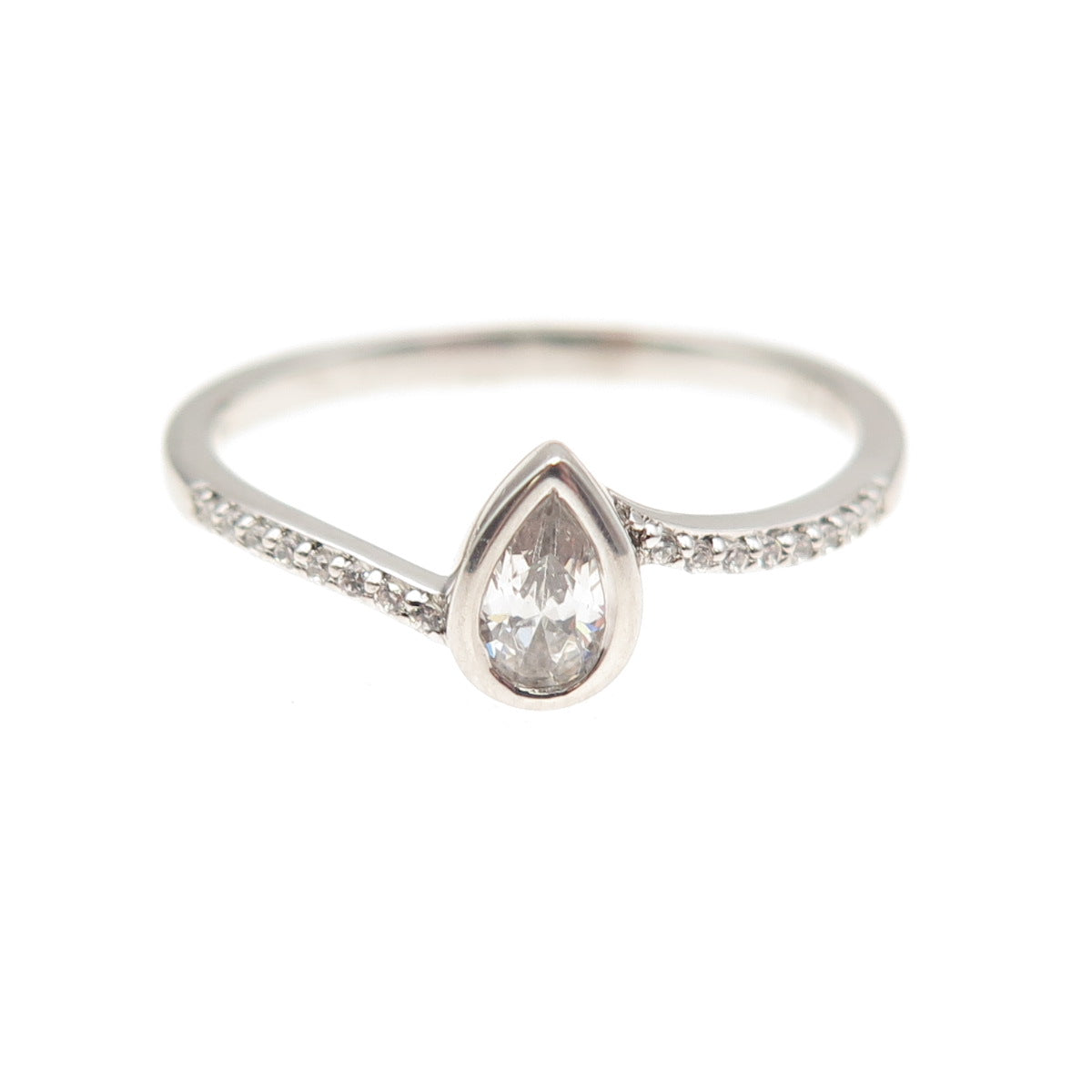 925 Sterling Silver Pear & Round-Cut C Z Bypass Ring Size 7