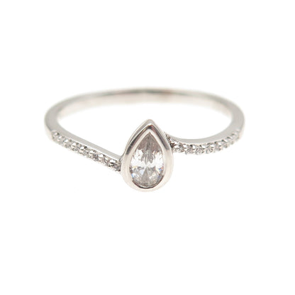 925 Sterling Silver Pear & Round-Cut C Z Bypass Ring Size 7