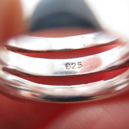 925 Sterling Silver Vintage Modernist 3-Row Ring Size 7