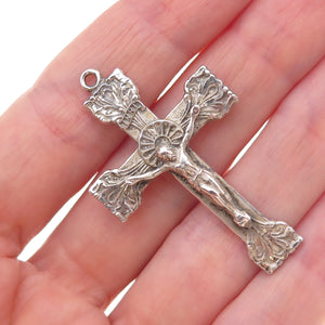 Chapel 925 Sterling Silver Antique Art Deco Crucifix Cross Oxidized Pendant