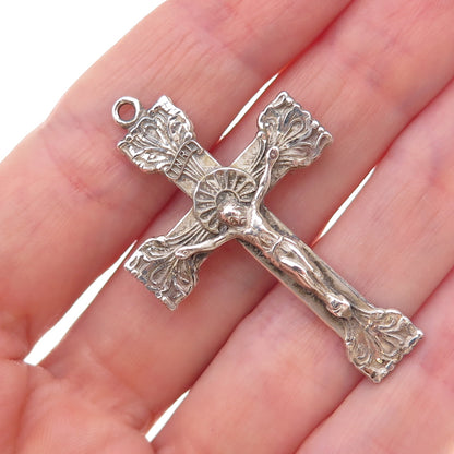 Chapel 925 Sterling Silver Antique Art Deco Crucifix Cross Oxidized Pendant