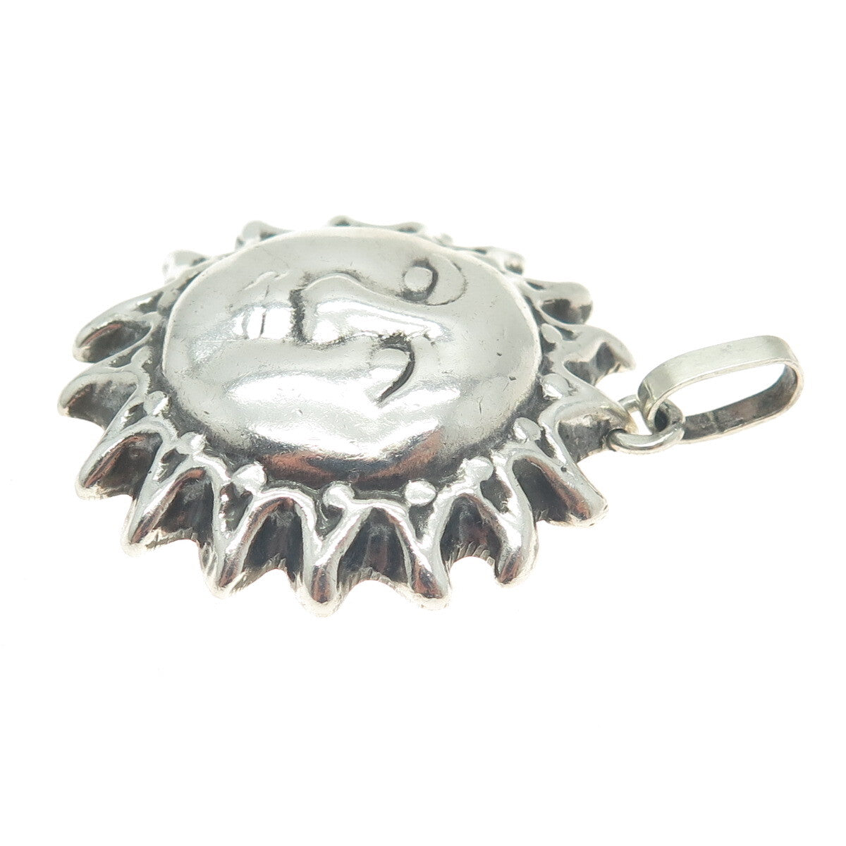 925 Sterling Silver Vintage Sun Face Pendant