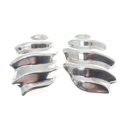 925 Sterling Silver Vintage Mexico Modernist Wavy Clip On Earrings