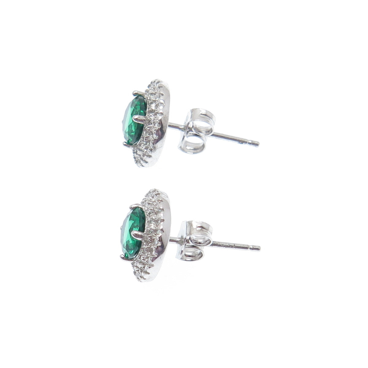 925 Sterling Silver Round-Cut Green & White C Z Stud Earrings