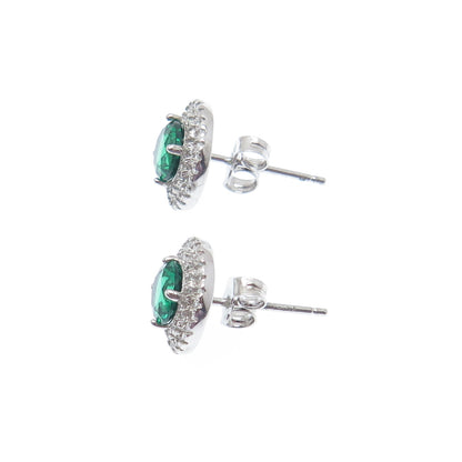 925 Sterling Silver Round-Cut Green & White C Z Stud Earrings