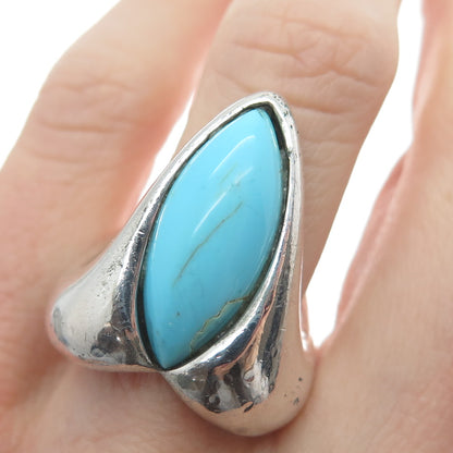 925 Sterling Silver Vintage Real Lone Mountain Turquoise Modernist Ring Size 7