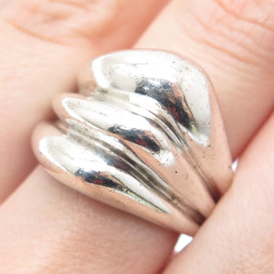 925 Sterling Silver Vintage Modernist Puffy Ribbed Oxidized Ring Size 8