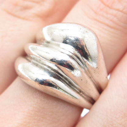 925 Sterling Silver Vintage Modernist Puffy Ribbed Oxidized Ring Size 8