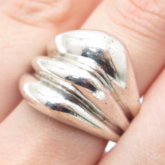 925 Sterling Silver Vintage Modernist Puffy Ribbed Oxidized Ring Size 8