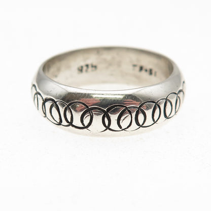 925 Sterling Silver Vintage Mexico Circle Link Oxidized Band Ring Size 11