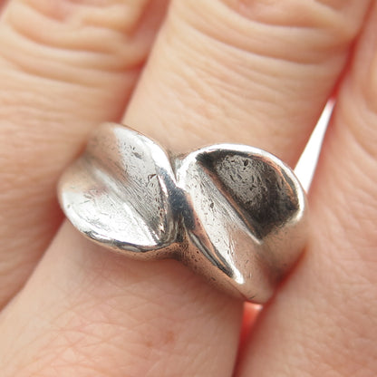 925 Sterling Silver Vintage Mexico Modernist Bypass Oxidized Ring Size 7.5
