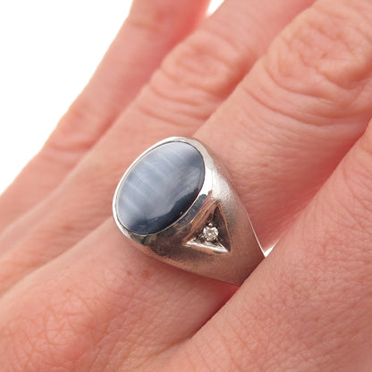 Dason 925 Sterling Silver Vintage Real Diamond & Cat's Eye Ring Size 10