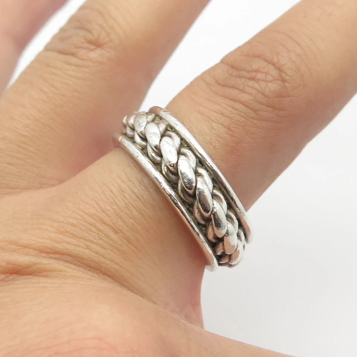 925 Sterling Silver Vintage Mexico Woven Band Ring Size 10.25