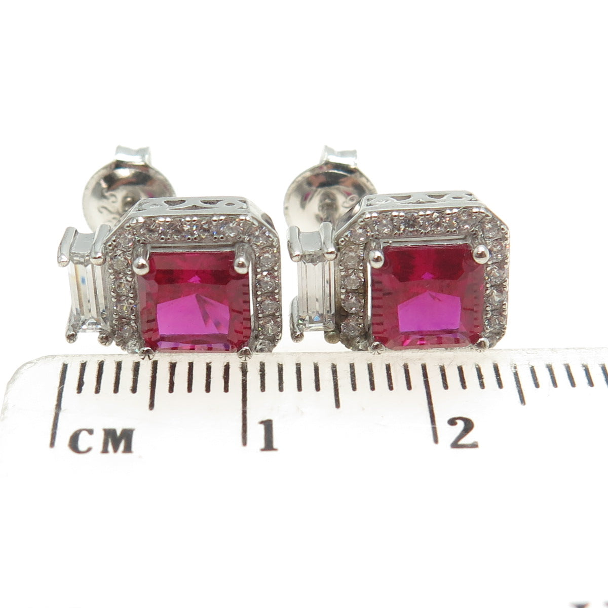 925 Sterling Silver Round & Princess-Cut White Pink C Z Earrings