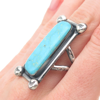 Bobby Cleveland Navajo Old Pawn Sterling Silver Vintage Turquoise Ring Size 8
