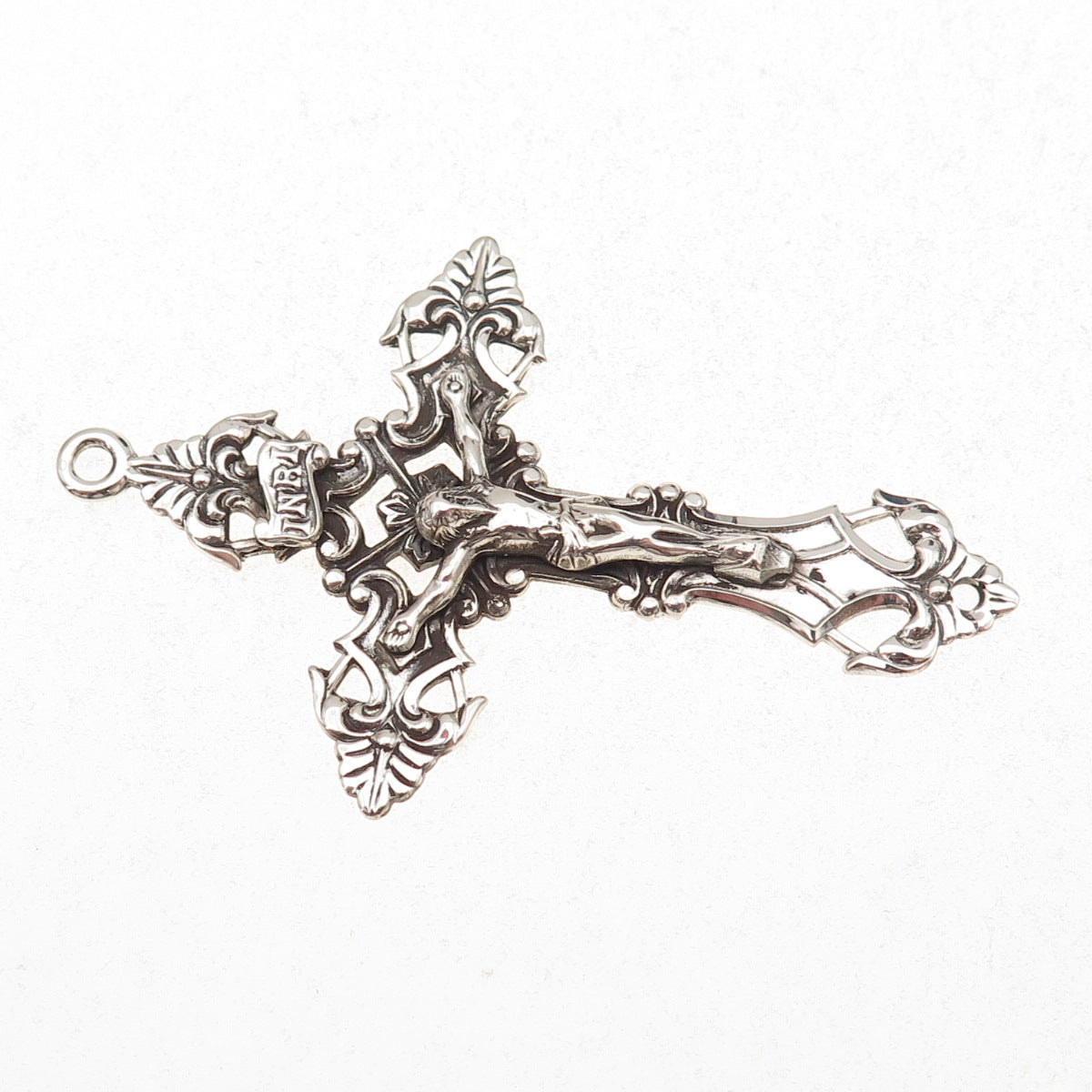 925 Sterling Silver Antique Art Deco Crucifix Cross Religious Oxidized Pendant