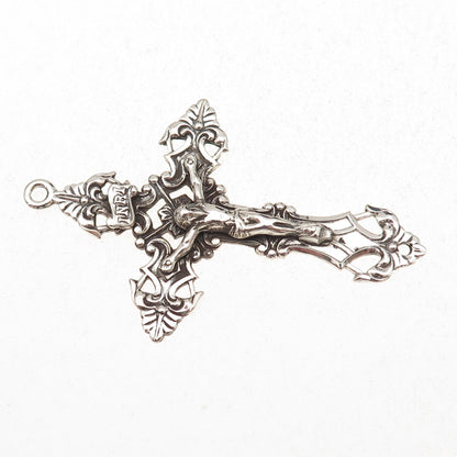 925 Sterling Silver Antique Art Deco Crucifix Cross Religious Oxidized Pendant
