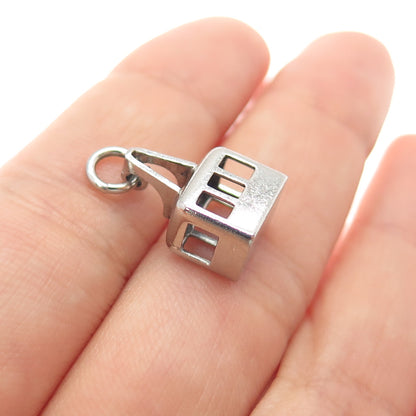 800 Silver Vintage Cable Car Minimalist 3D Charm Pendant