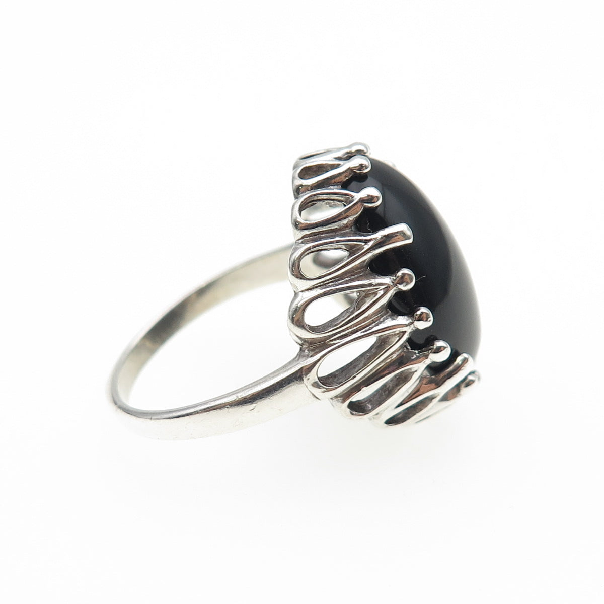 KABANA 925 Sterling Silver Vintage Real Black Onyx Modernist Ring Size 8.25