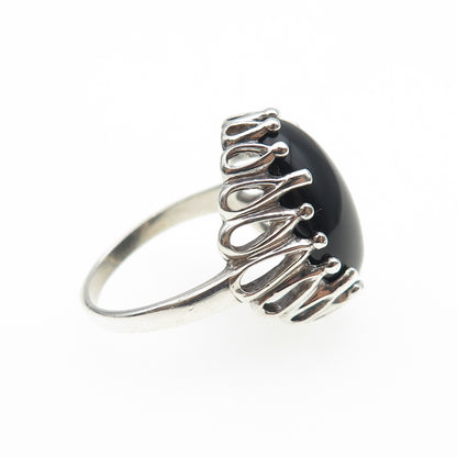 KABANA 925 Sterling Silver Vintage Real Black Onyx Modernist Ring Size 8.25