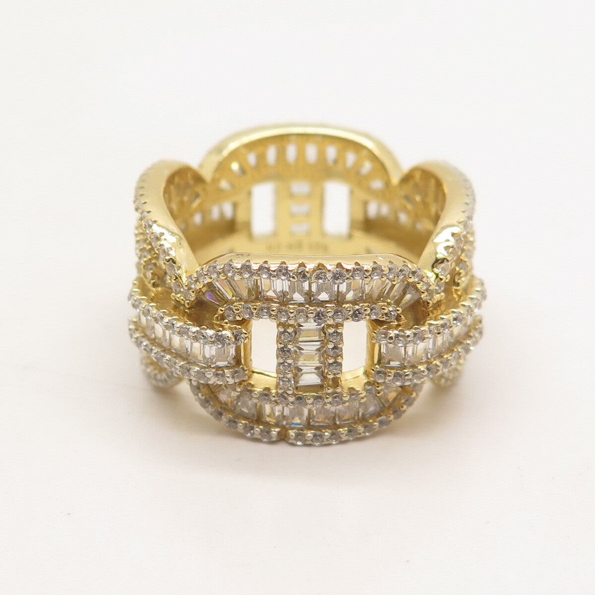 925 Sterling Silver Gold-Plated C Z Chain Ring Size 8.5