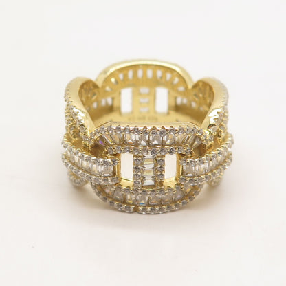 925 Sterling Silver Gold-Plated C Z Chain Ring Size 8.5