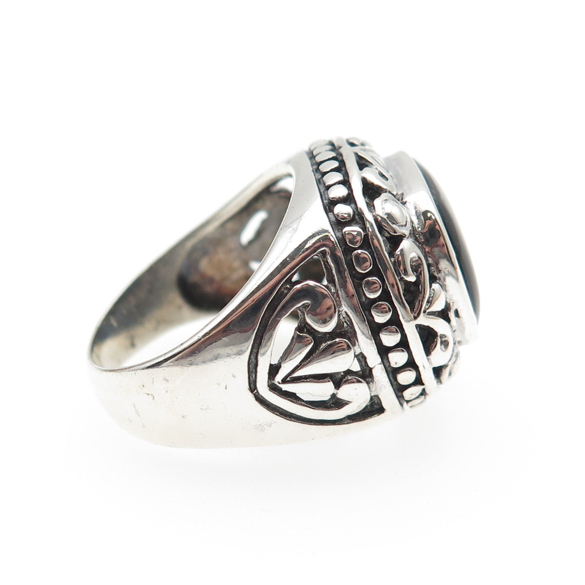 CHAPAL ZENRAY 925 Sterling Silver Vintage Real Black Onyx Oxidized Ring Size 6