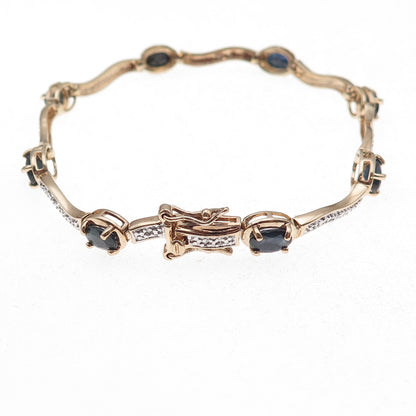 Ross Simons Sterling Silver Gold Plated Real Diamond & Sapphire Bracelet 7.25"