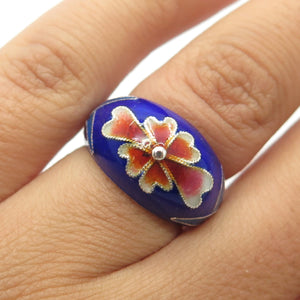 925 Sterling Silver Antique Art Deco Colorful Enamel Adjustable Ring Size 5