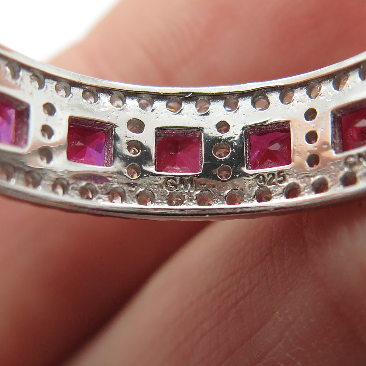 925 Sterling Silver Lab-Created Pink Sapphire & C Z Eternity Band Ring Size 9.25