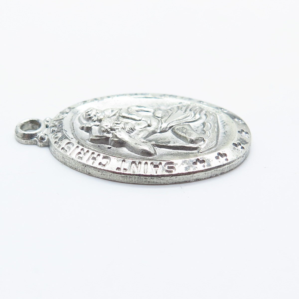 925 Sterling Silver Antique St. Christopher Religious Pendant