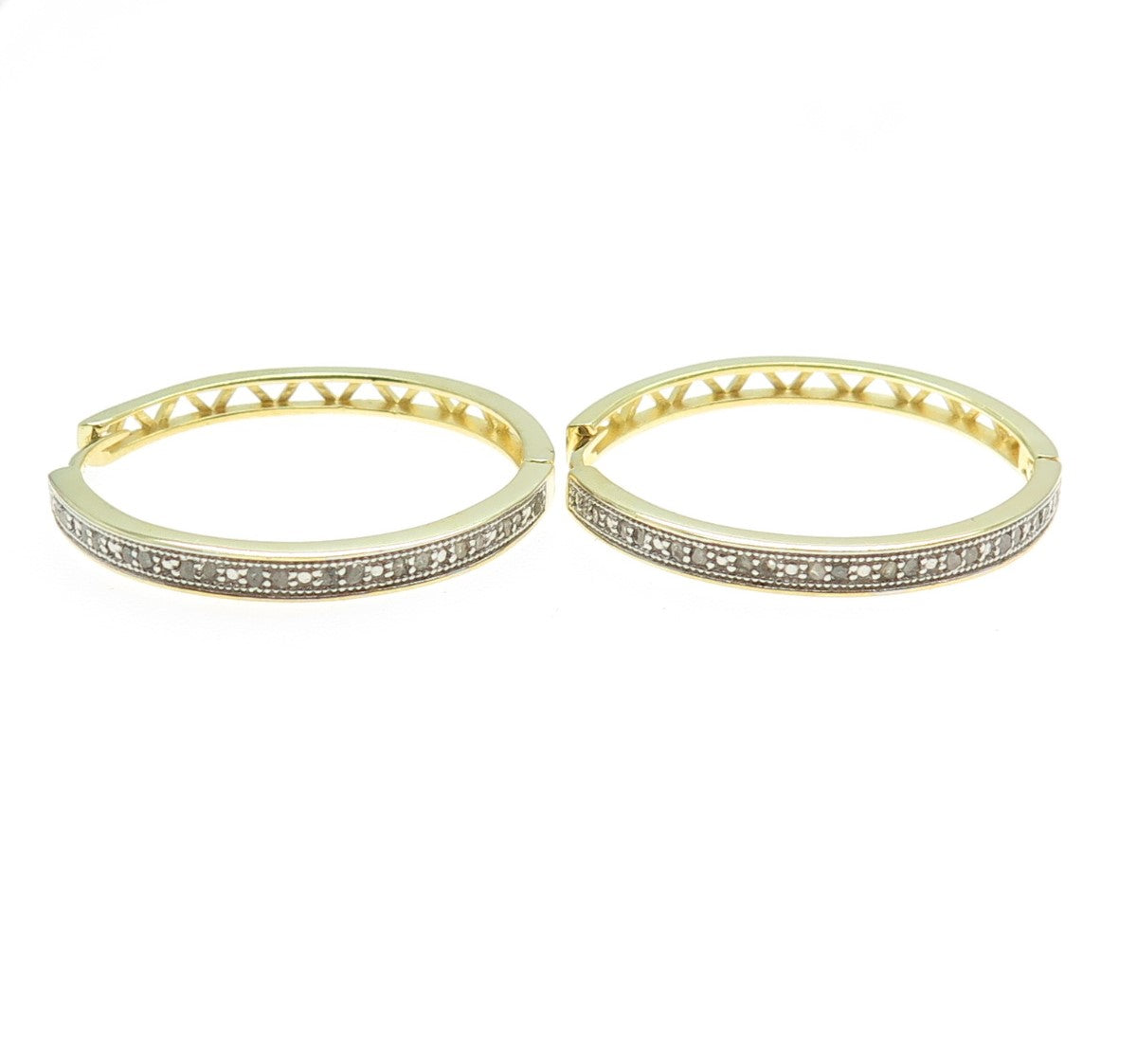 DBJ DEE BERKLE 925 Sterling Silver Gold Plated Real Diamond Hoop Earrings