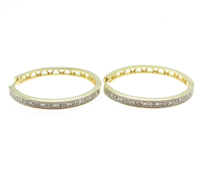 DBJ DEE BERKLE 925 Sterling Silver Gold Plated Real Diamond Hoop Earrings