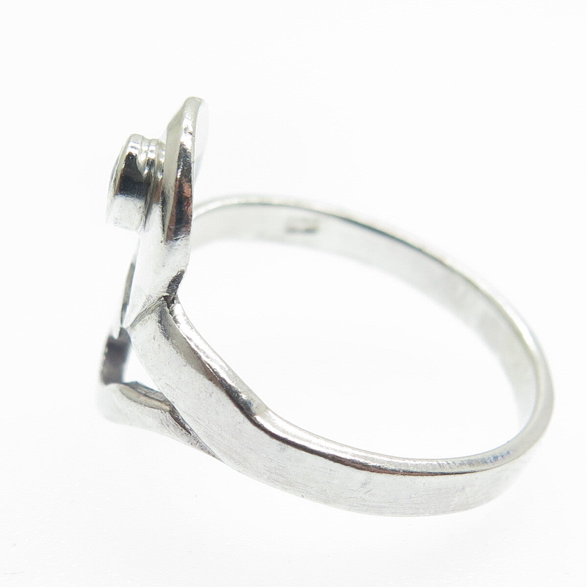 925 Sterling Silver Vintage Real Lapis Modernist Hammered Heart Ring Size 7.75