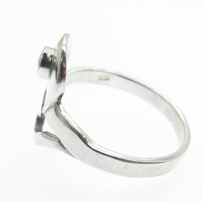 925 Sterling Silver Vintage Real Lapis Modernist Hammered Heart Ring Size 7.75