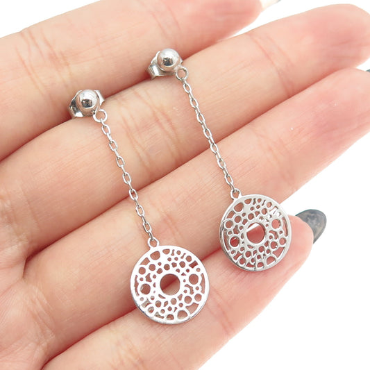 925 Sterling Silver Circle w/Chain Dangling Earrings