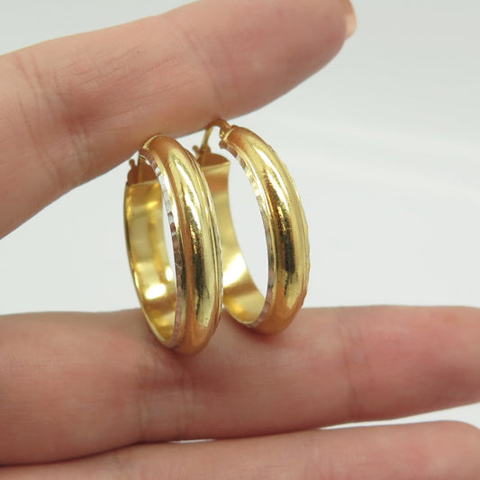 HAN 925 Sterling Silver Gold Plated Hammered Hoop Earrings