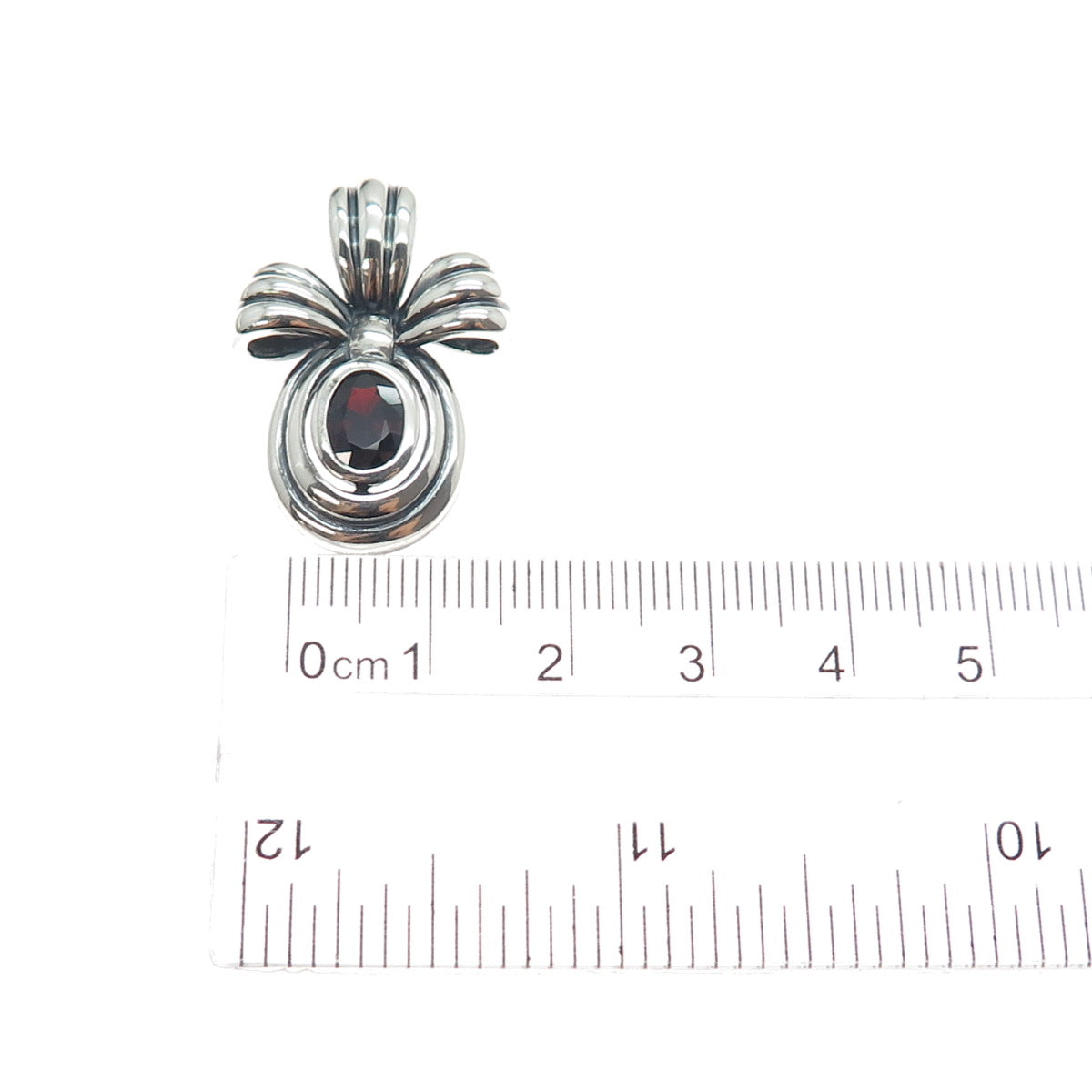 CNA PRANDA Sterling Silver Vintage Real Red Garnet Oxidized Bow Charm Pendant