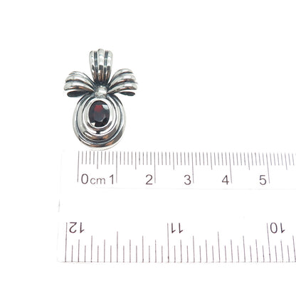 CNA PRANDA Sterling Silver Vintage Real Red Garnet Oxidized Bow Charm Pendant