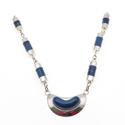 980 Silver Vintage Real Lapis Modernist Centerpiece Part of Necklace 12"