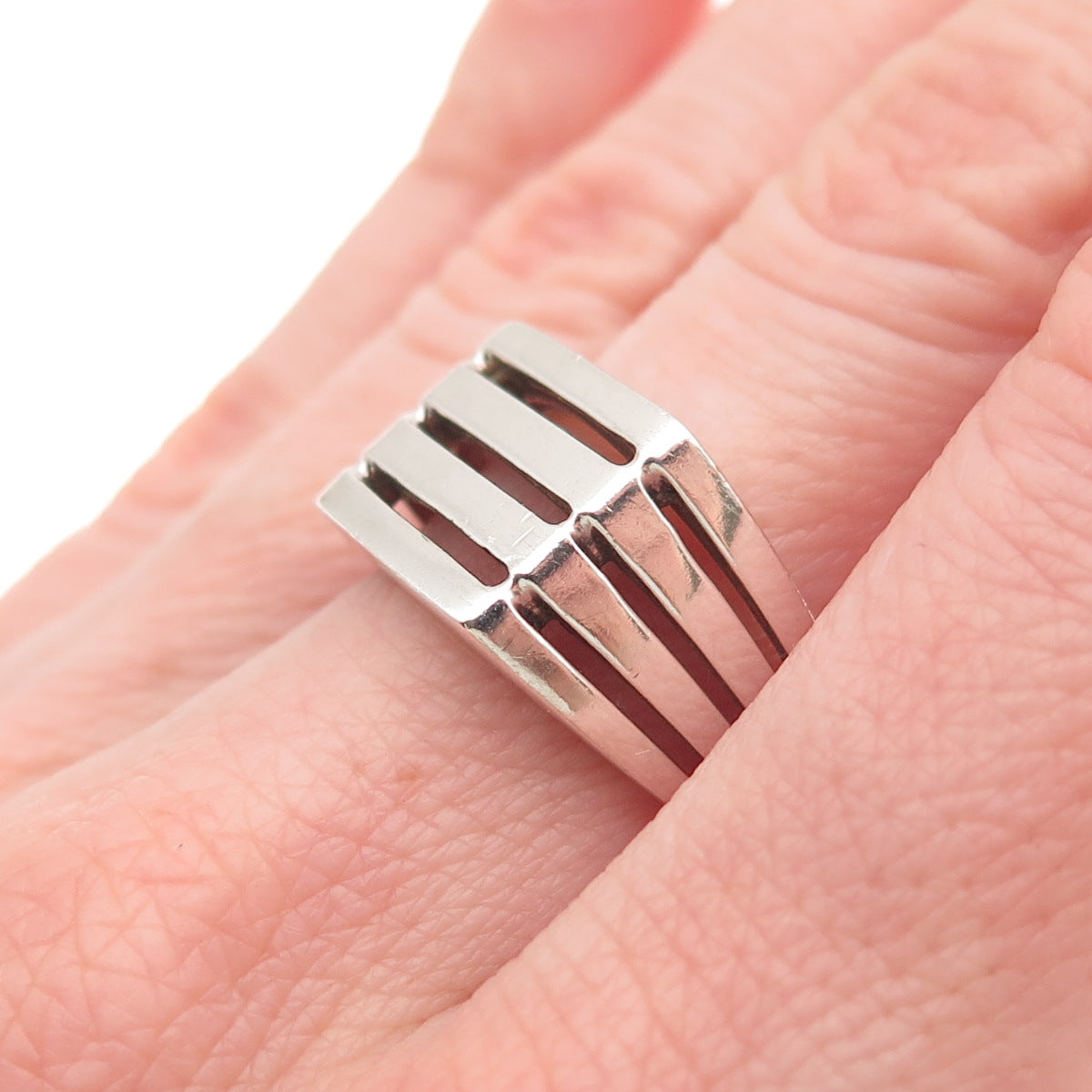 925 Sterling Silver Vintage 4-Row Signet Ring Size 6.75