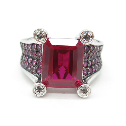 925 Sterling Silver Lab-Created Ruby Pink Sapphire & Moissanite Ring Size 6